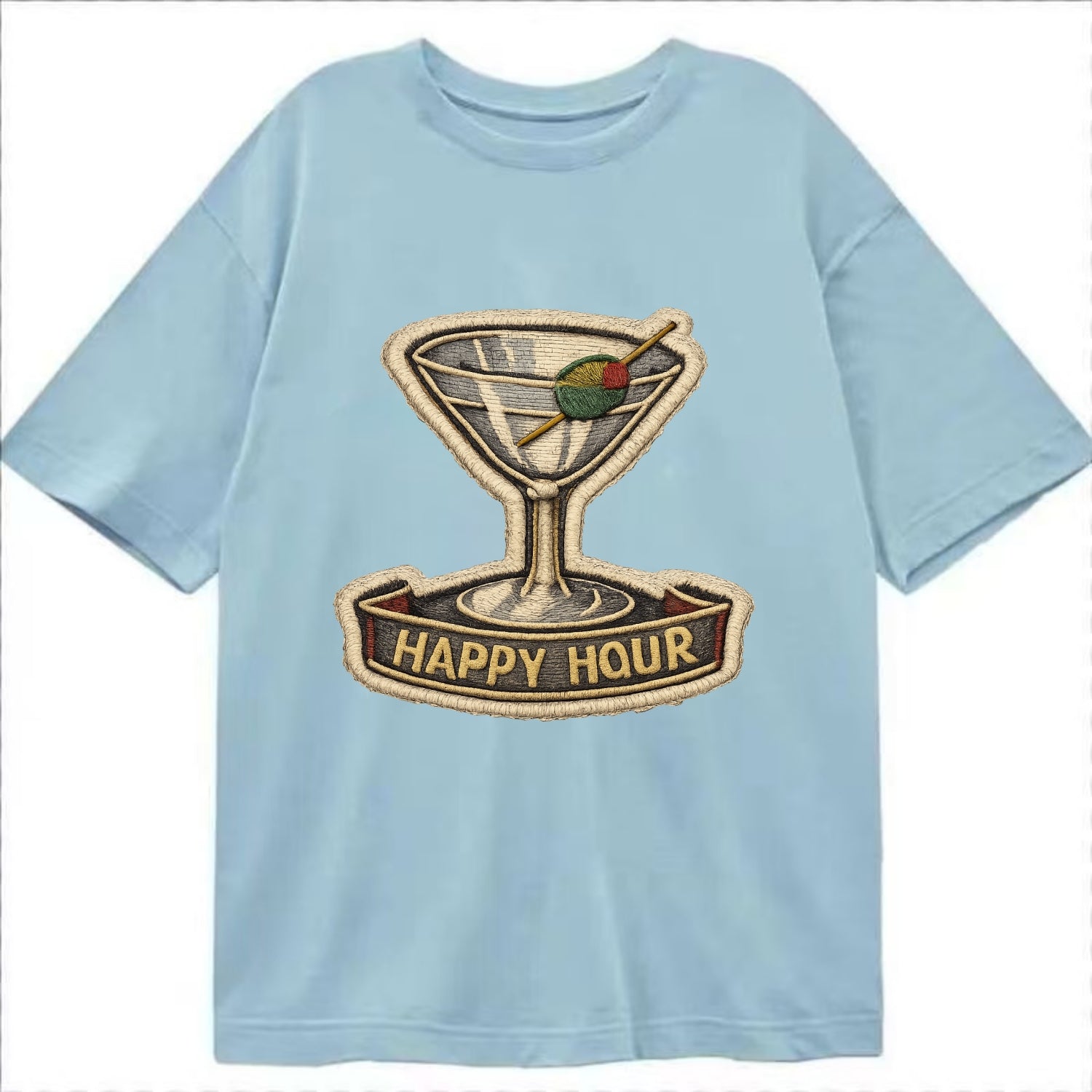 COCKTAIL MARTINI - martini glass with olive in silver and green , happy hour - Classic T-shirt - Light Blue
