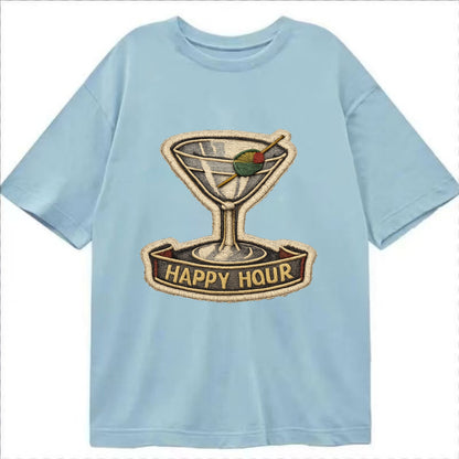 COCKTAIL MARTINI - martini glass with olive in silver and green , happy hour - Classic T-shirt - Light Blue