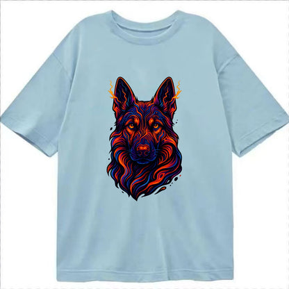 Alert German Shepherd with cyber circuit patterns in the fur, neon orange and - Classic T-shirt - Light Blue
