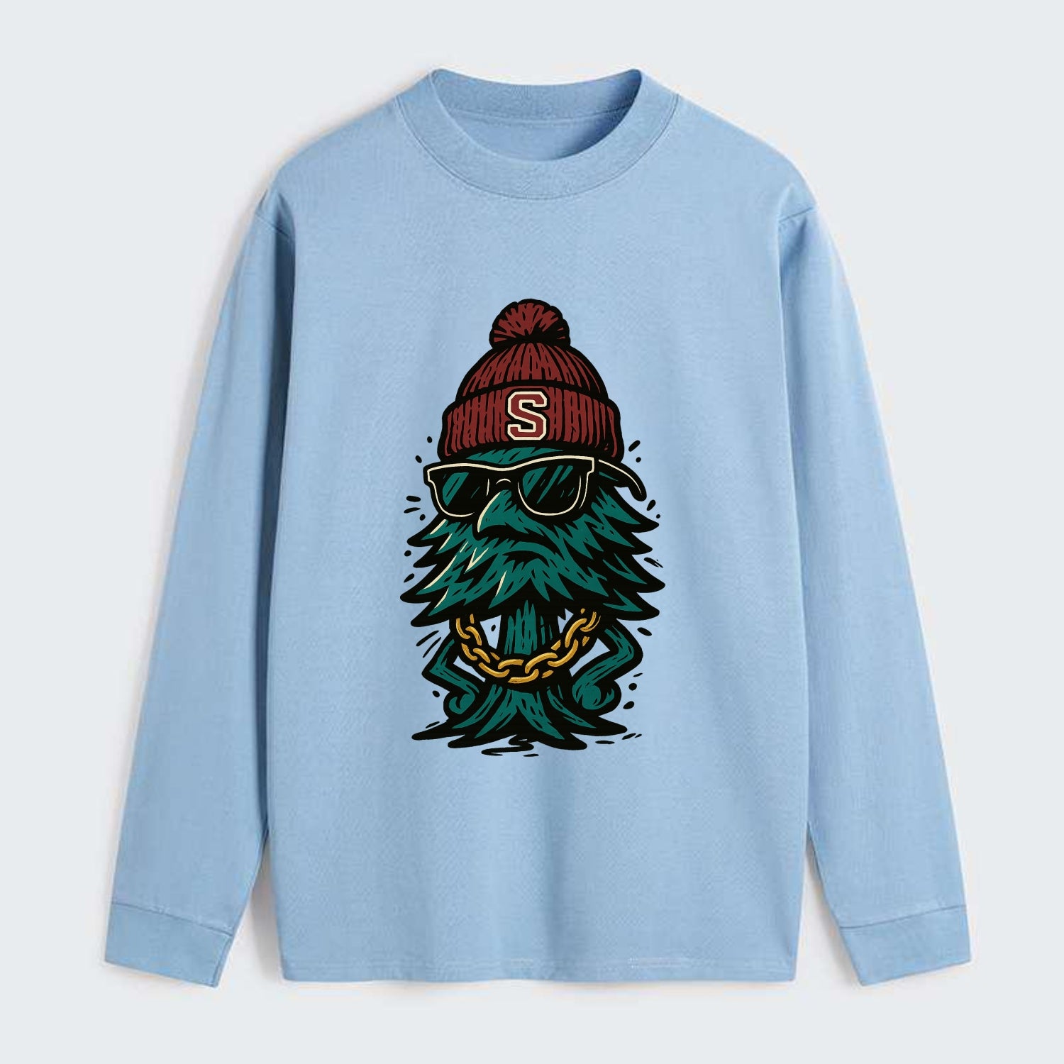 Palo Alto Tree wearing Stanford beanie with S patch - Classic Long Sleeve Shirt - Light Blue