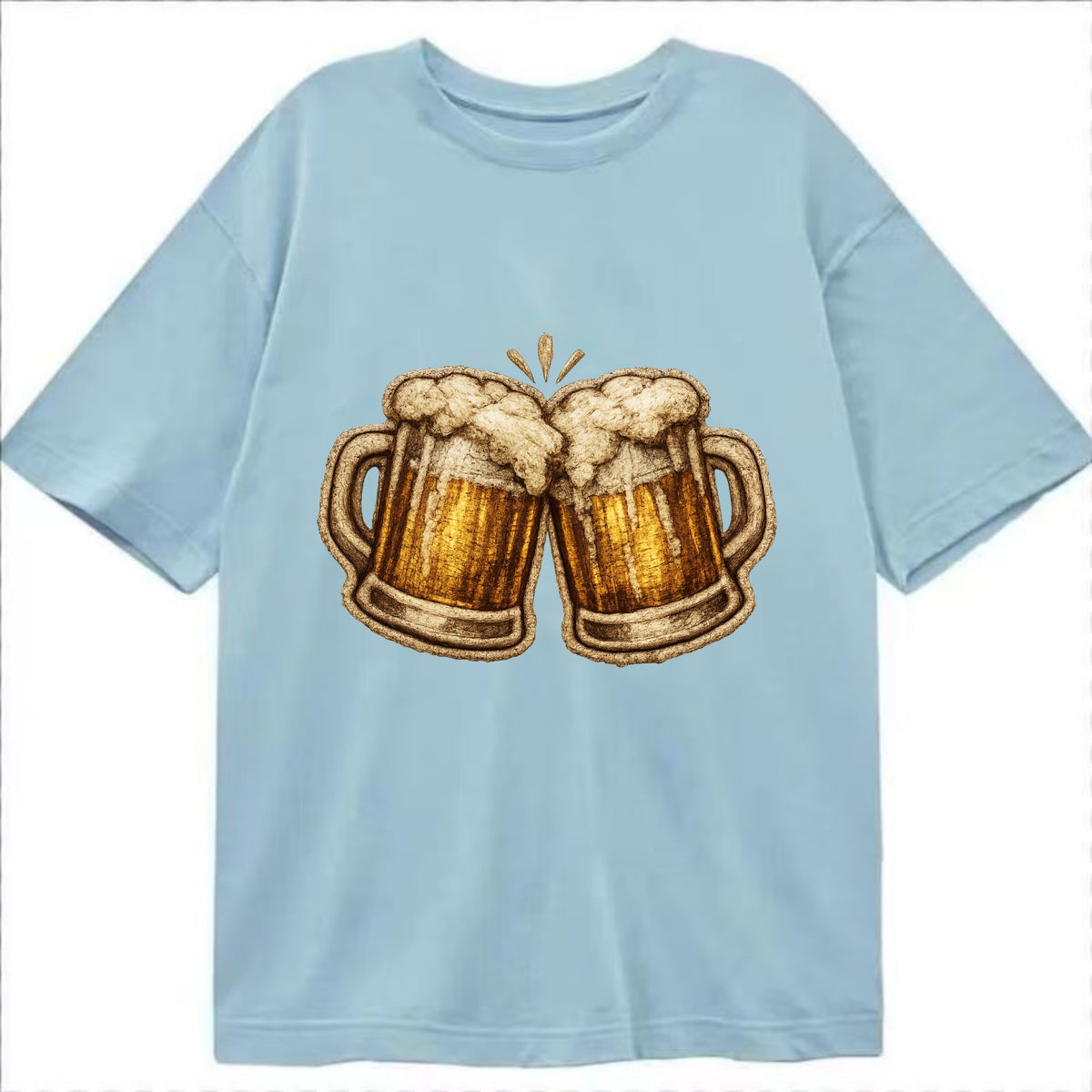 BEER MUG CHEERS - frosty beer stein in gold and amber , brewery - Classic T-shirt - Light Blue