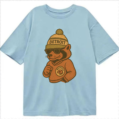 Michigan Wolverine wearing Detroit beanie with pom pom and wayfarer sunglasses - Classic T-shirt - Light Blue