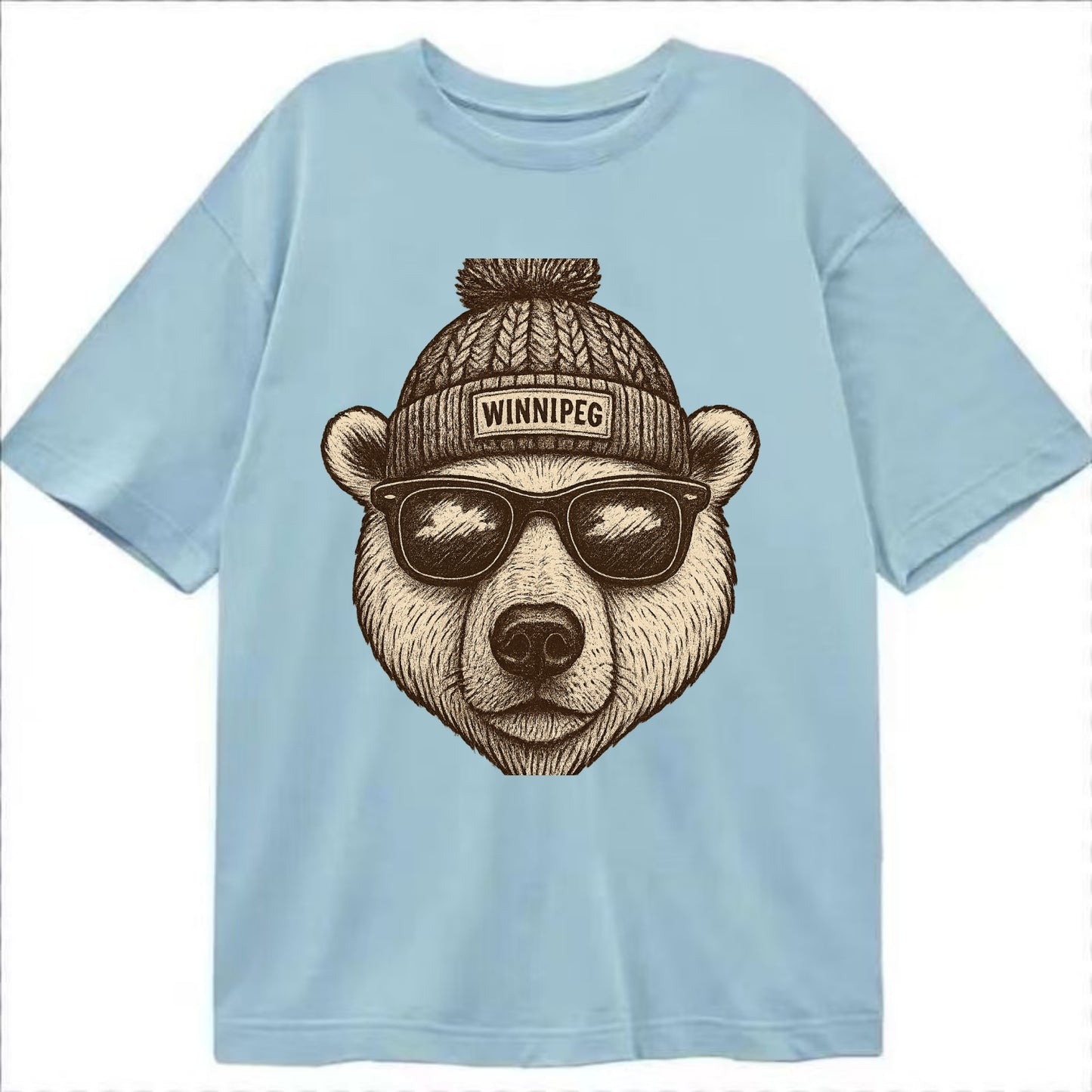 Winnipeg Polar Bear wearing Winnipeg beanie with pom pom and wayfarer sunglasses - Classic T-shirt - Light Blue