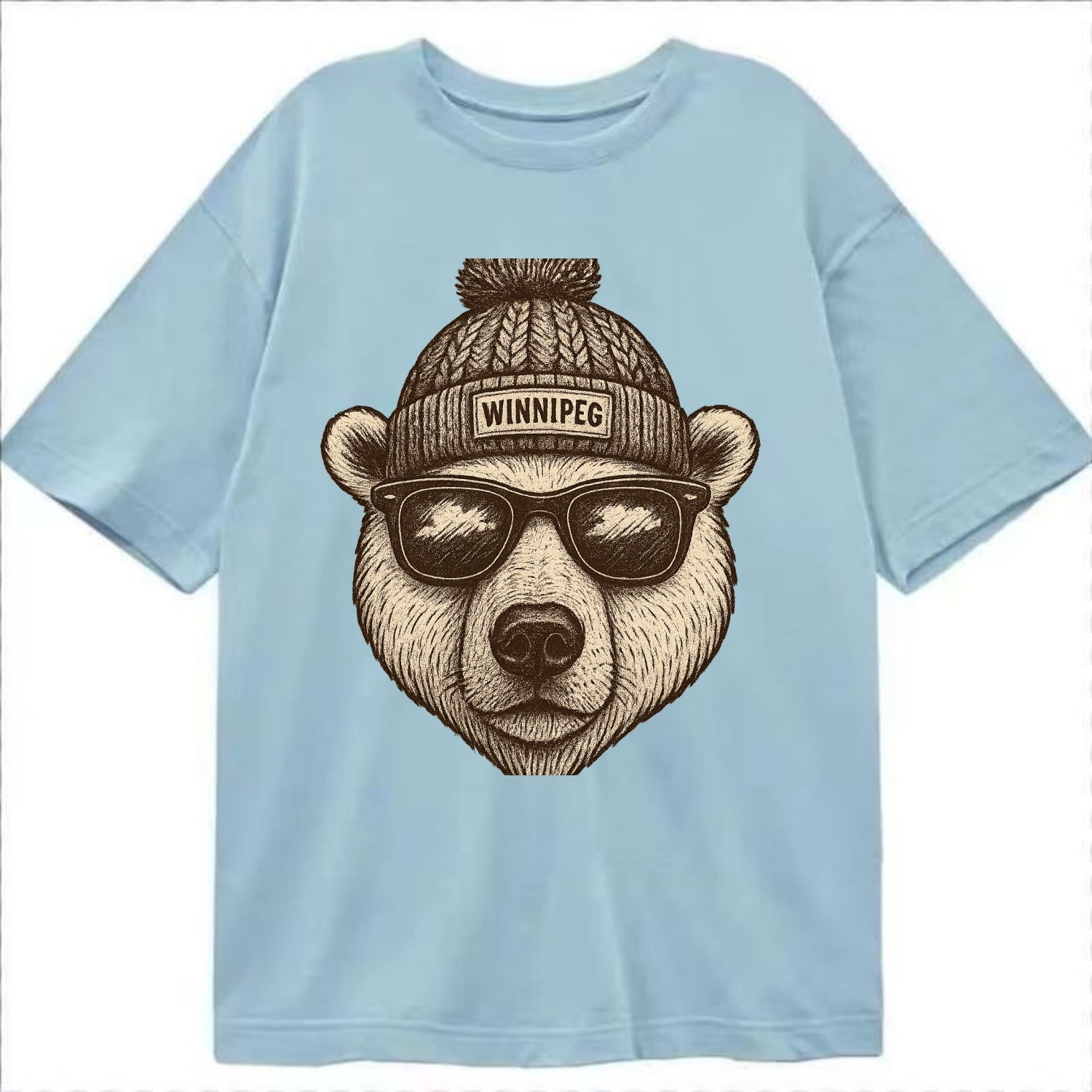 Winnipeg Polar Bear wearing Winnipeg beanie with pom pom and wayfarer sunglasses - Classic T-shirt - Light Blue