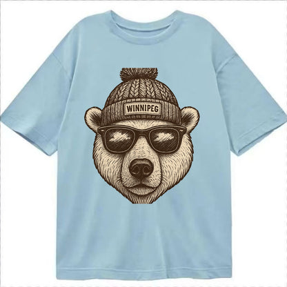 Winnipeg Polar Bear wearing Winnipeg beanie with pom pom and wayfarer sunglasses - Classic T-shirt - Light Blue
