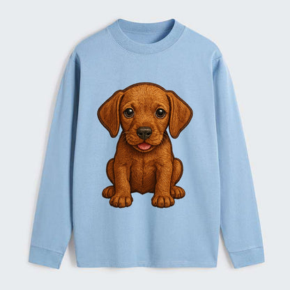 Baby Vizsla Puppy - golden rust coat, soulful eyes, athletic build, - Classic Long Sleeve Shirt - Light Blue