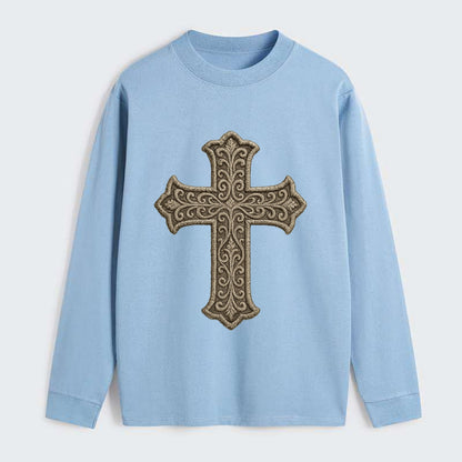 Filigree Cross  - Classic Long Sleeve Shirt - Light Blue