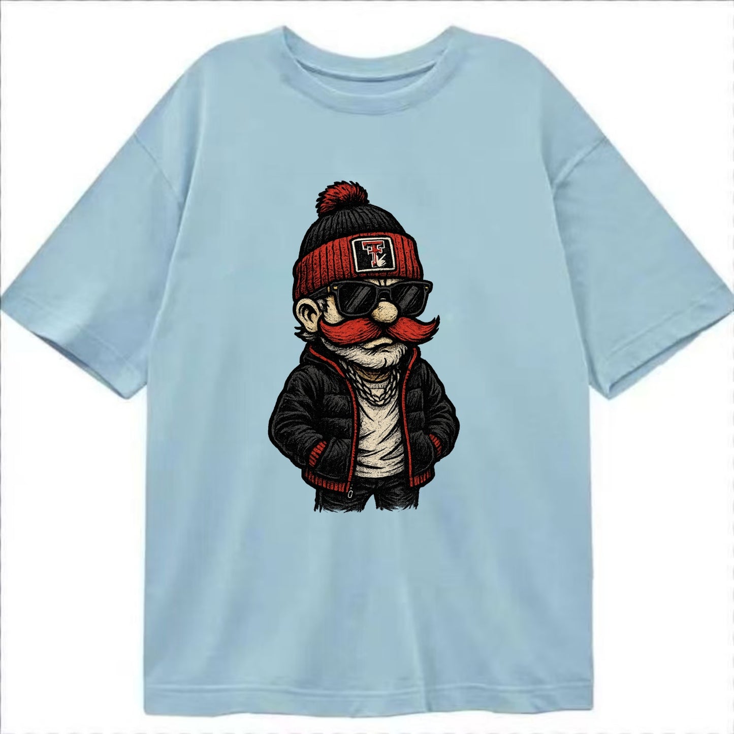 Lubbock Raider wearing Texas Tech beanie with guns up patch - Classic T-shirt - Light Blue