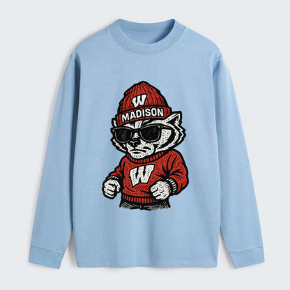Madison Badger wearing Wisconsin beanie with motion W patch - Classic Long Sleeve Shirt - Light Blue