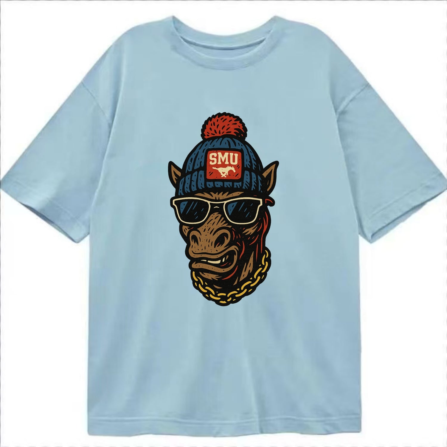 Dallas Mustang wearing SMU beanie with pony patch - Classic T-shirt - Light Blue