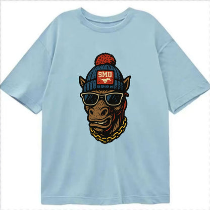 Dallas Mustang wearing SMU beanie with pony patch - Classic T-shirt - Light Blue
