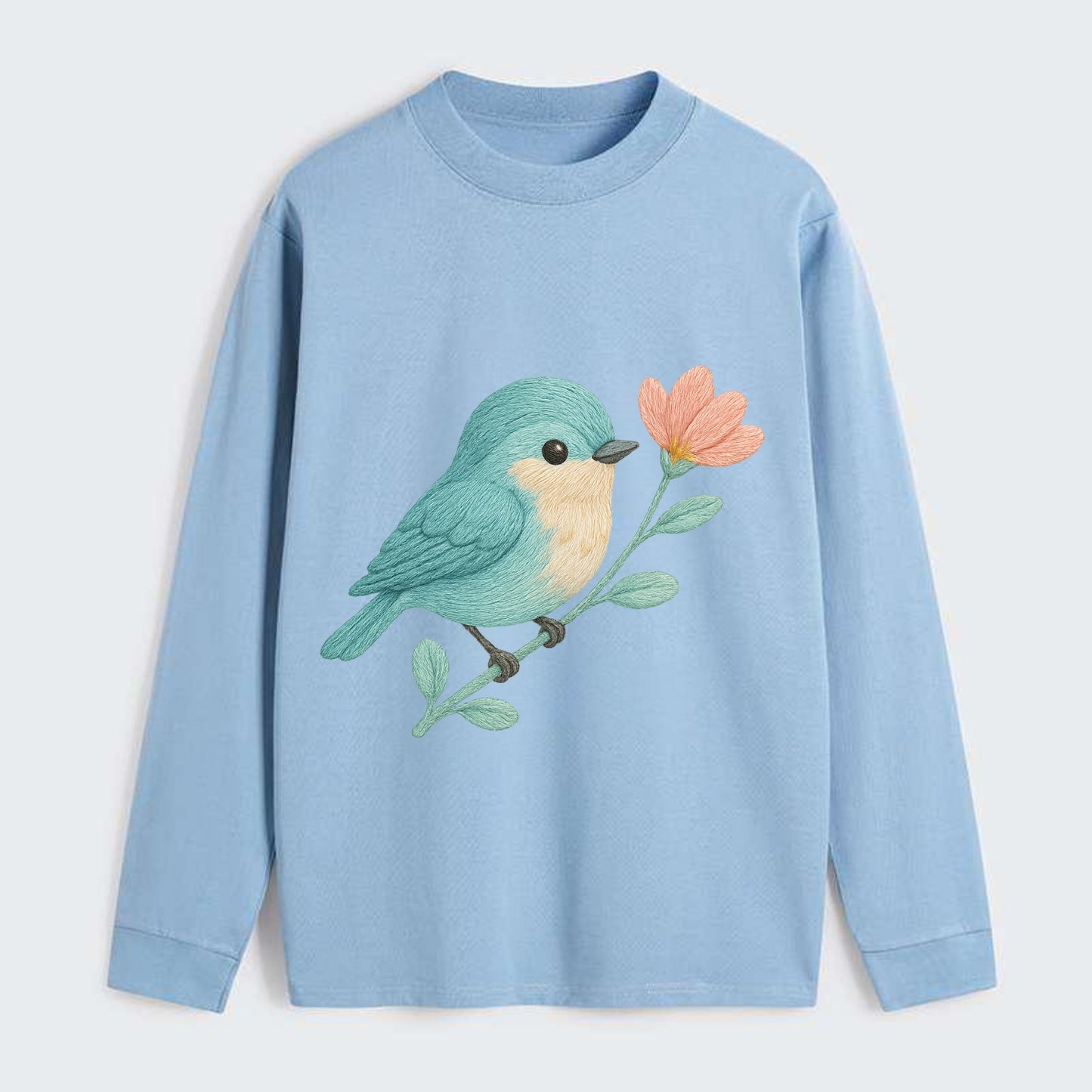 Aqua Chickadee - Classic Long Sleeve Shirt - Light Blue