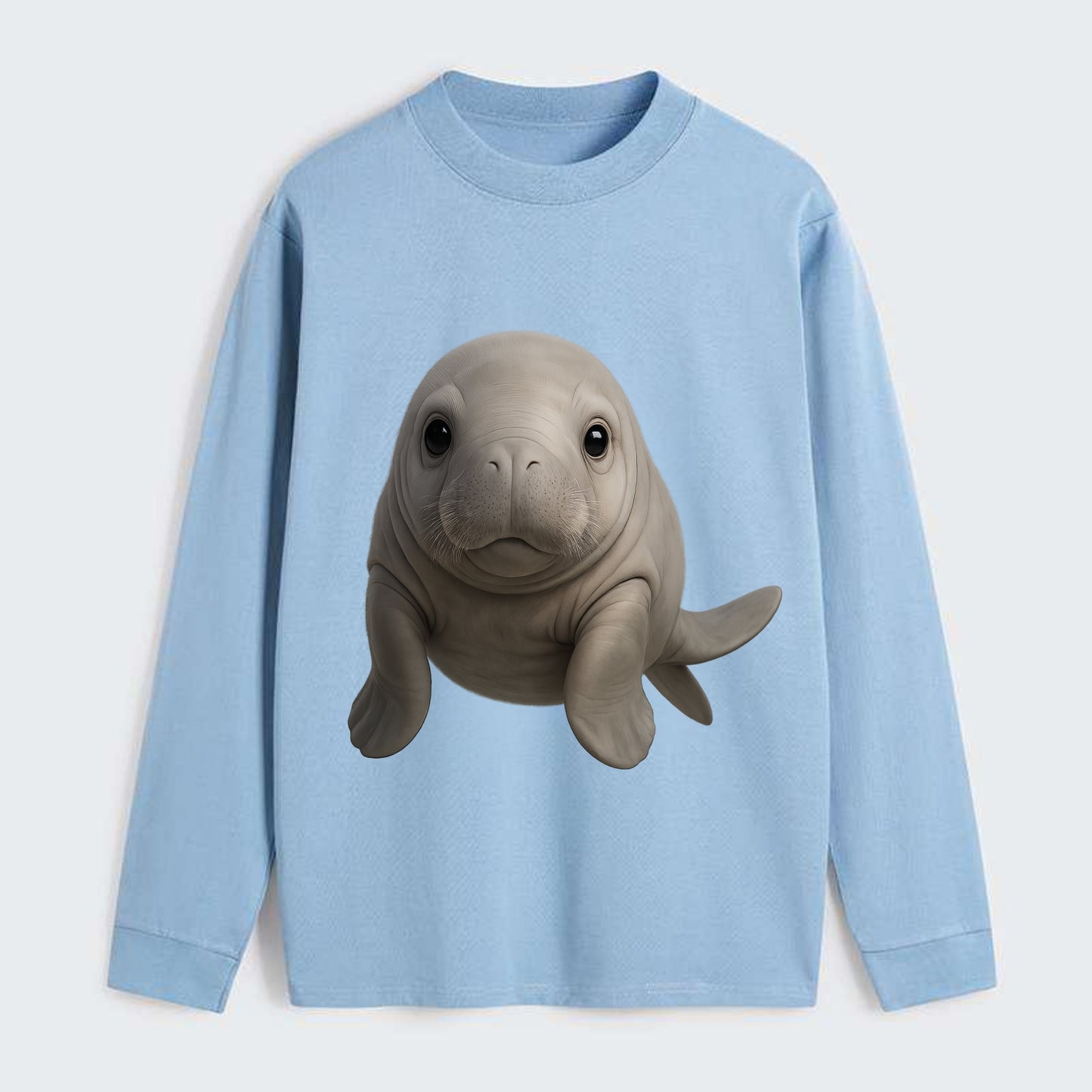 Baby Dugong - gray with paddle tail, gentle expression, whiskers, - Classic Long Sleeve Shirt - Light Blue