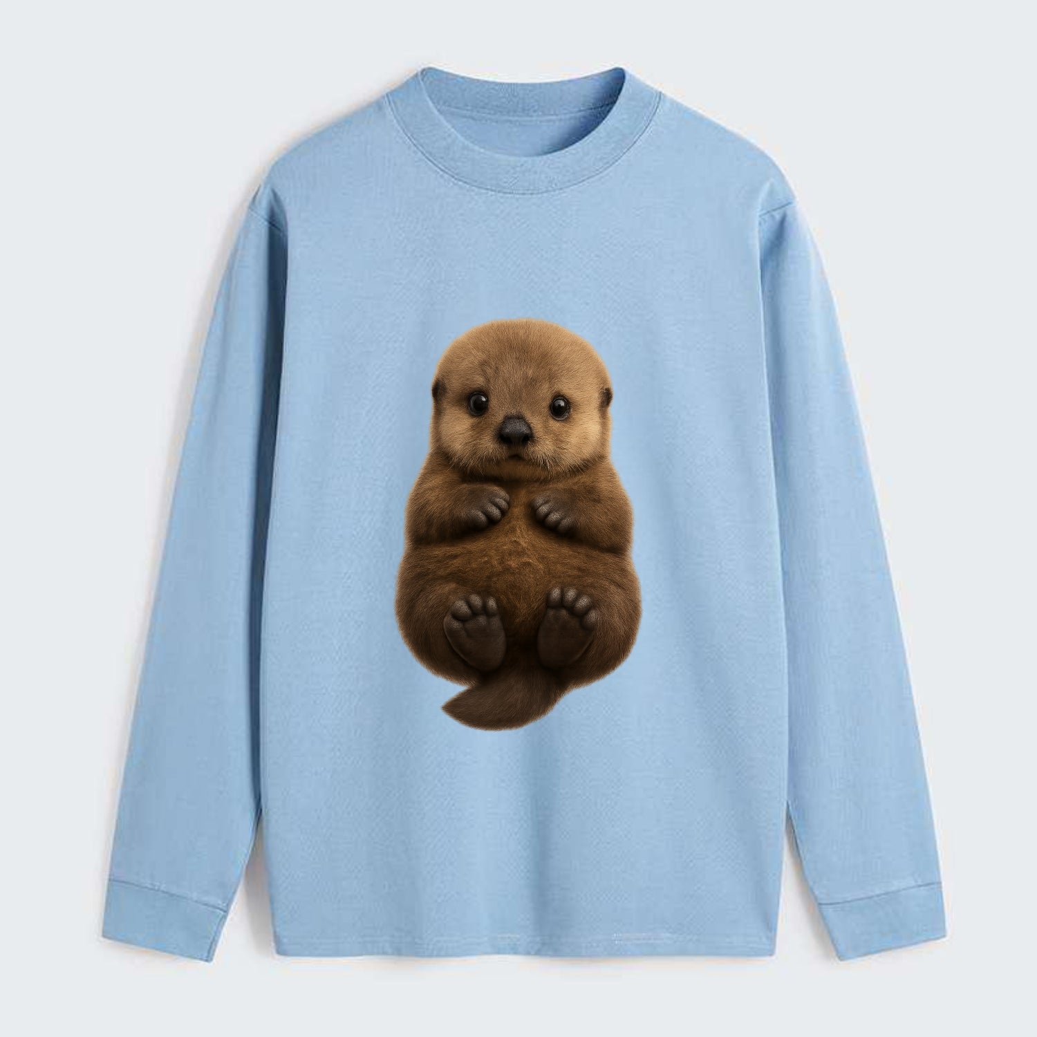Baby Sea Otter - brown fluffy, floating on back, tiny paws, bright - Classic Long Sleeve Shirt - Light Blue
