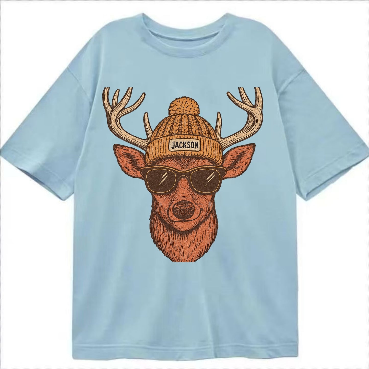 Mississippi White-tailed Deer wearing Jackson beanie with pom pom and wayfarer - Classic T-shirt - Light Blue