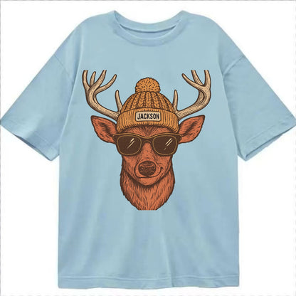Mississippi White-tailed Deer wearing Jackson beanie with pom pom and wayfarer - Classic T-shirt - Light Blue