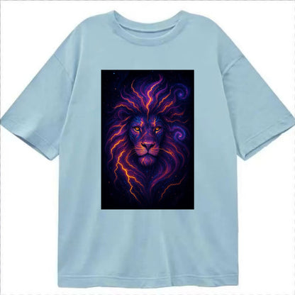 Regal lion with mane made of electric currents, neon yellow and hot pink energy - Classic T-shirt - Light Blue