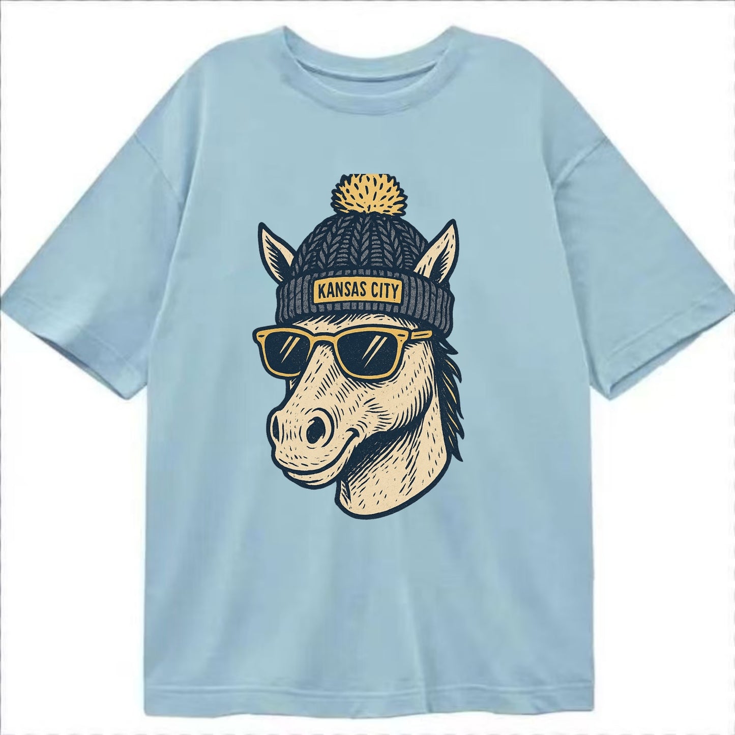 Missouri Mule wearing Kansas City beanie with pom pom and wayfarer sunglasses - Classic T-shirt - Light Blue