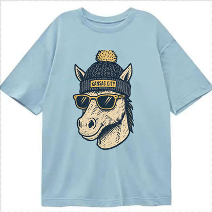 Missouri Mule wearing Kansas City beanie with pom pom and wayfarer sunglasses - Classic T-shirt - Light Blue