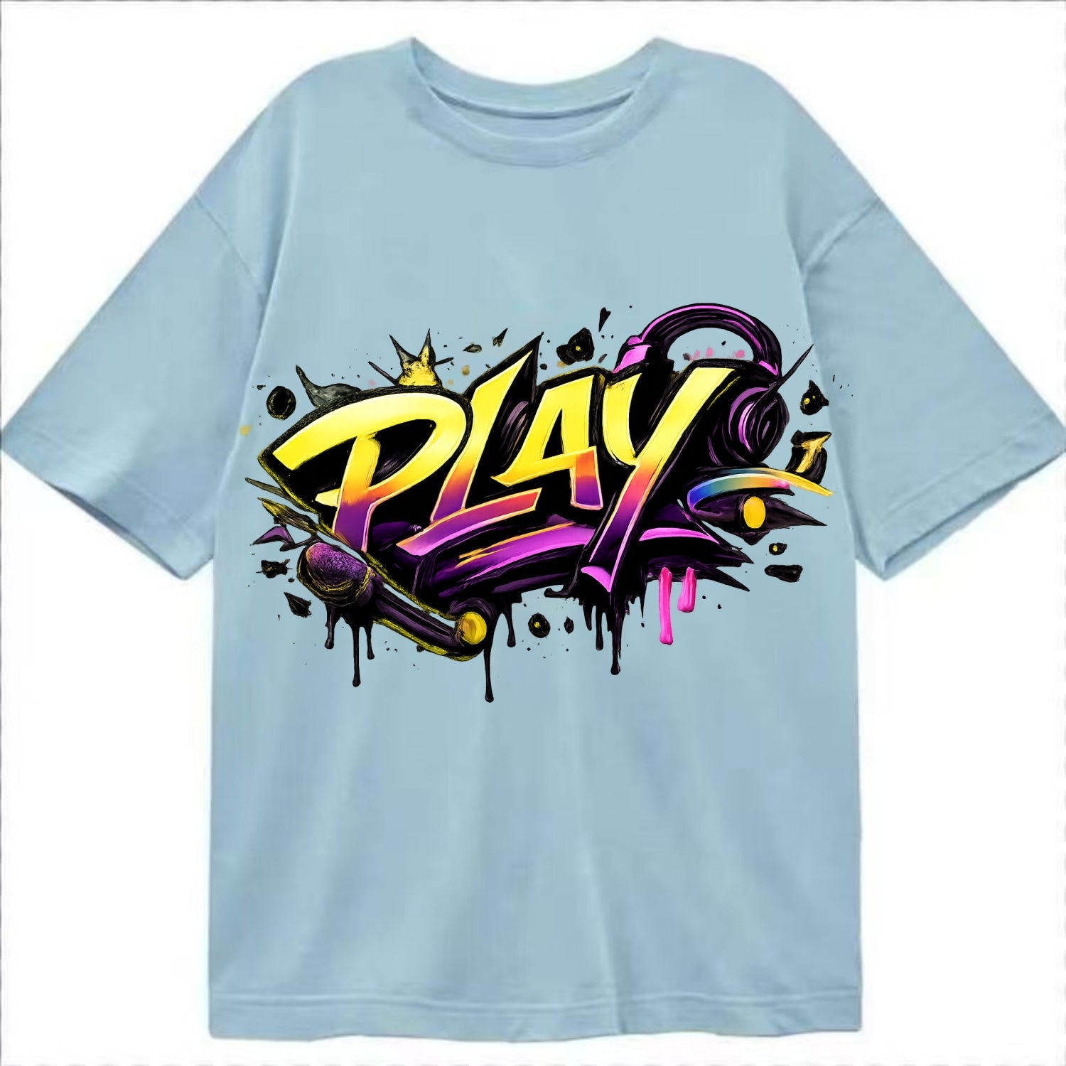 Bold typography design - "PLAY" - creative expression, musical performance - Classic T-shirt - Light Blue