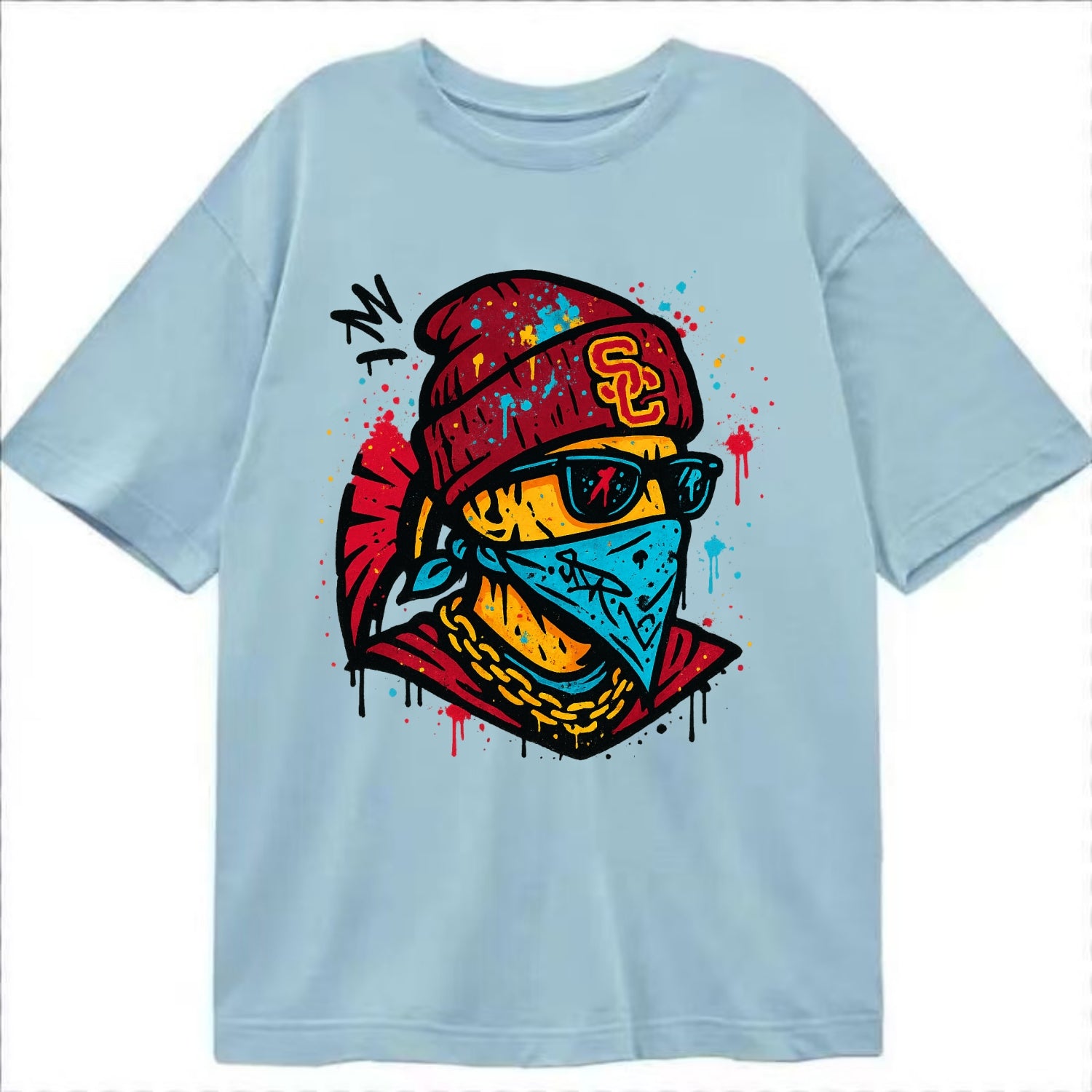 Los Angeles Trojan wearing USC beanie with SC patch - Classic T-shirt - Light Blue