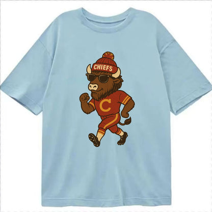 KC Bison wearing Chiefs beanie with arrowhead patch and wayfarer sunglasses - Classic T-shirt - Light Blue