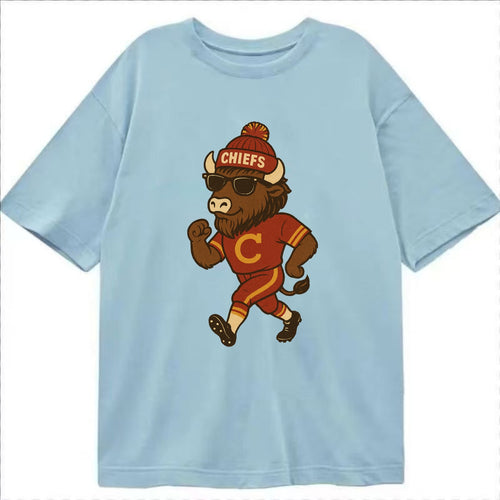 KC Bison wearing Chiefs beanie with arrowhead patch and wayfarer sunglasses - Classic T-shirt