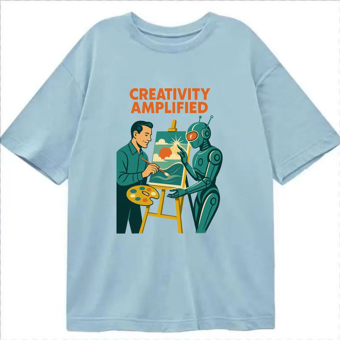 Artist and AI creating beautiful masterpiece together - "Creativity Amplified" - - Classic T-shirt - Light Blue