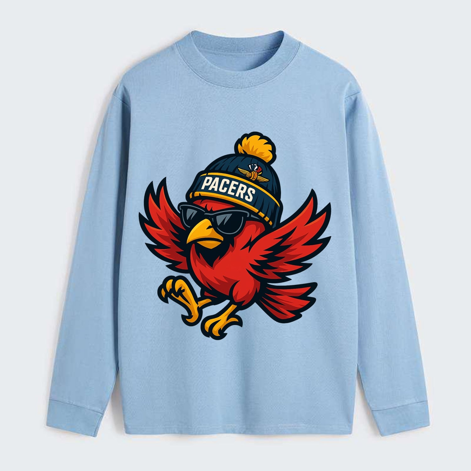Indiana Cardinal wearing Pacers beanie with speedway patch and wayfarer - Classic Long Sleeve Shirt - Light Blue