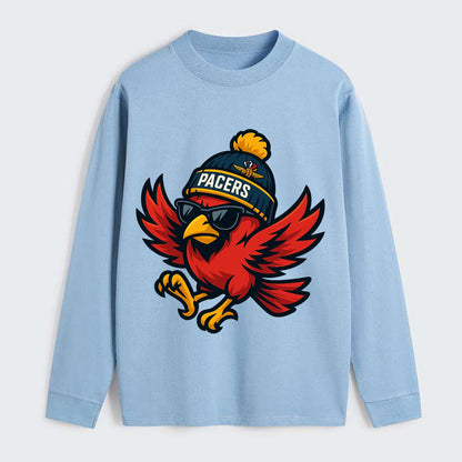 Indiana Cardinal wearing Pacers beanie with speedway patch and wayfarer - Classic Long Sleeve Shirt - Light Blue