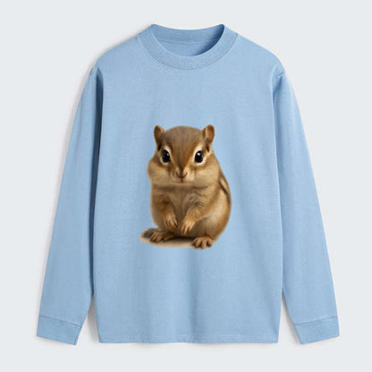 Baby Chipmunk - striped back, cheek pouches, tiny paws, bright eyes, - Classic Long Sleeve Shirt - Light Blue