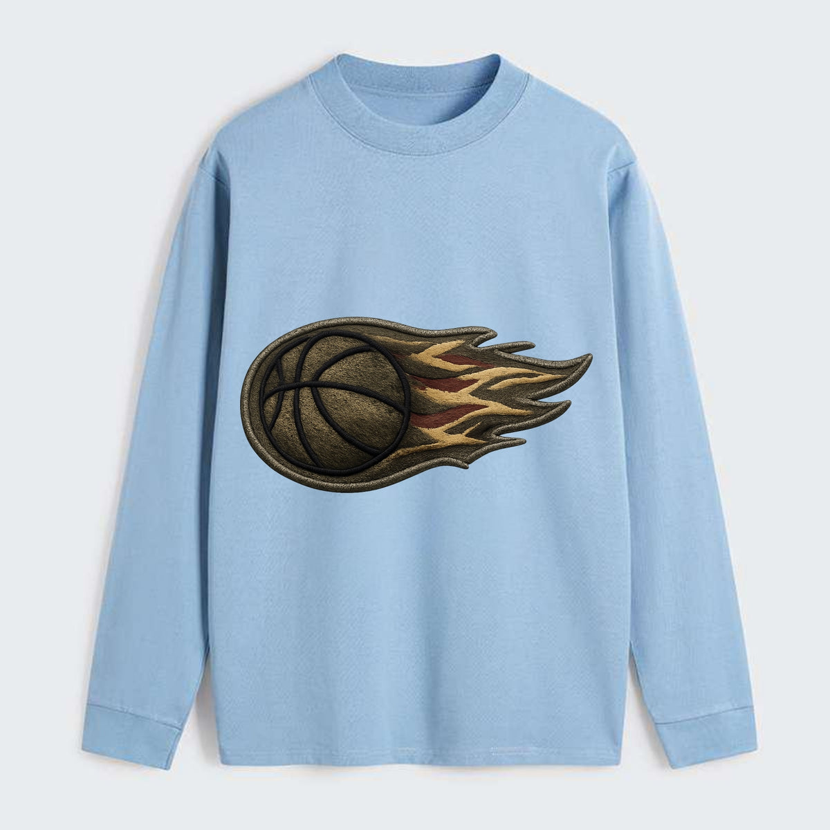 BASKETBALL FLAMING BALL - basketball with flames in orange and red , - Classic Long Sleeve Shirt - Light Blue