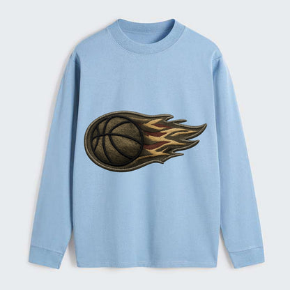 BASKETBALL FLAMING BALL - basketball with flames in orange and red , - Classic Long Sleeve Shirt - Light Blue