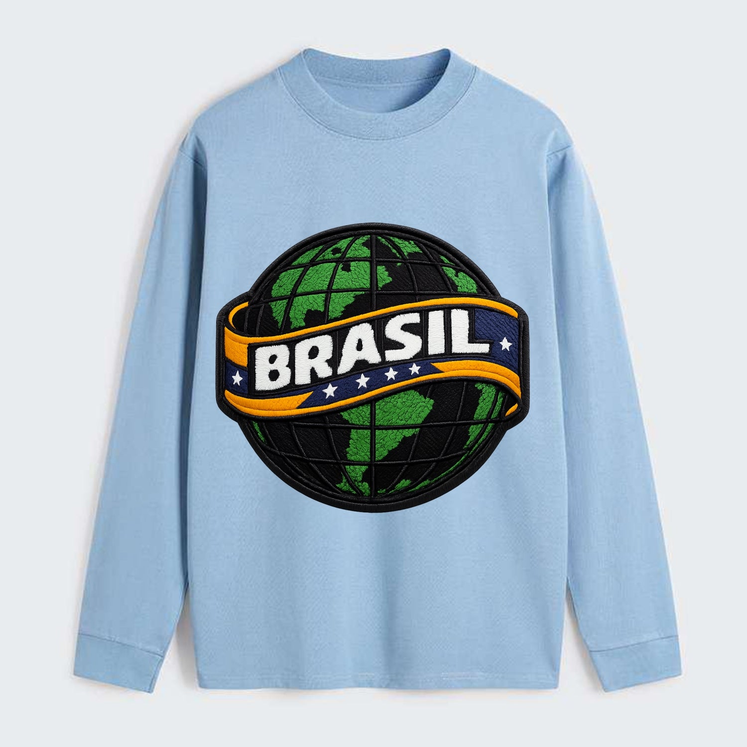 BRAZILIAN FLAG GLOBE - green globe with banner in green yellow blue , - Classic Long Sleeve Shirt - Light Blue
