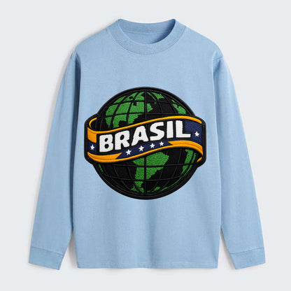 BRAZILIAN FLAG GLOBE - green globe with banner in green yellow blue , - Classic Long Sleeve Shirt - Light Blue