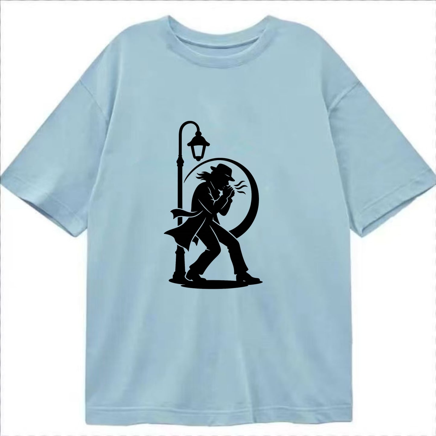 Blues harmonica player under streetlight - Classic T-shirt - Light Blue