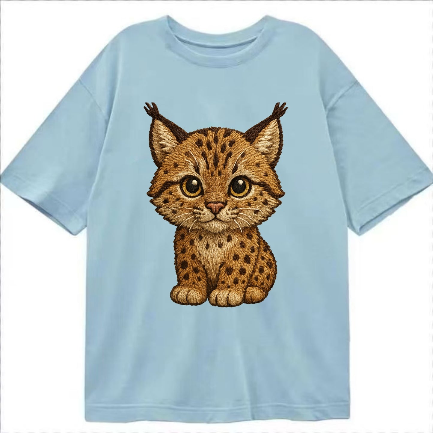 Baby Lynx Cub - tufted ears, spotted fur, golden eyes, front-facing, wild baby - Classic T-shirt - Light Blue