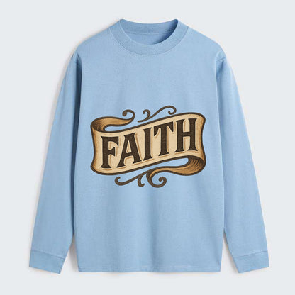 Bold typography design - "FAITH" - trust in the unseen, spiritual - Classic Long Sleeve Shirt - Light Blue