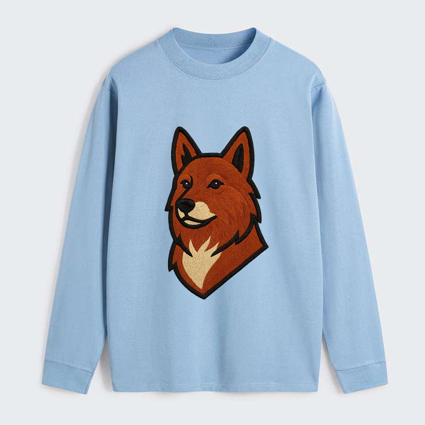 Finnish Spitz - Fox-red pointed ears embroidered pose - Classic Long Sleeve Shirt - Light Blue