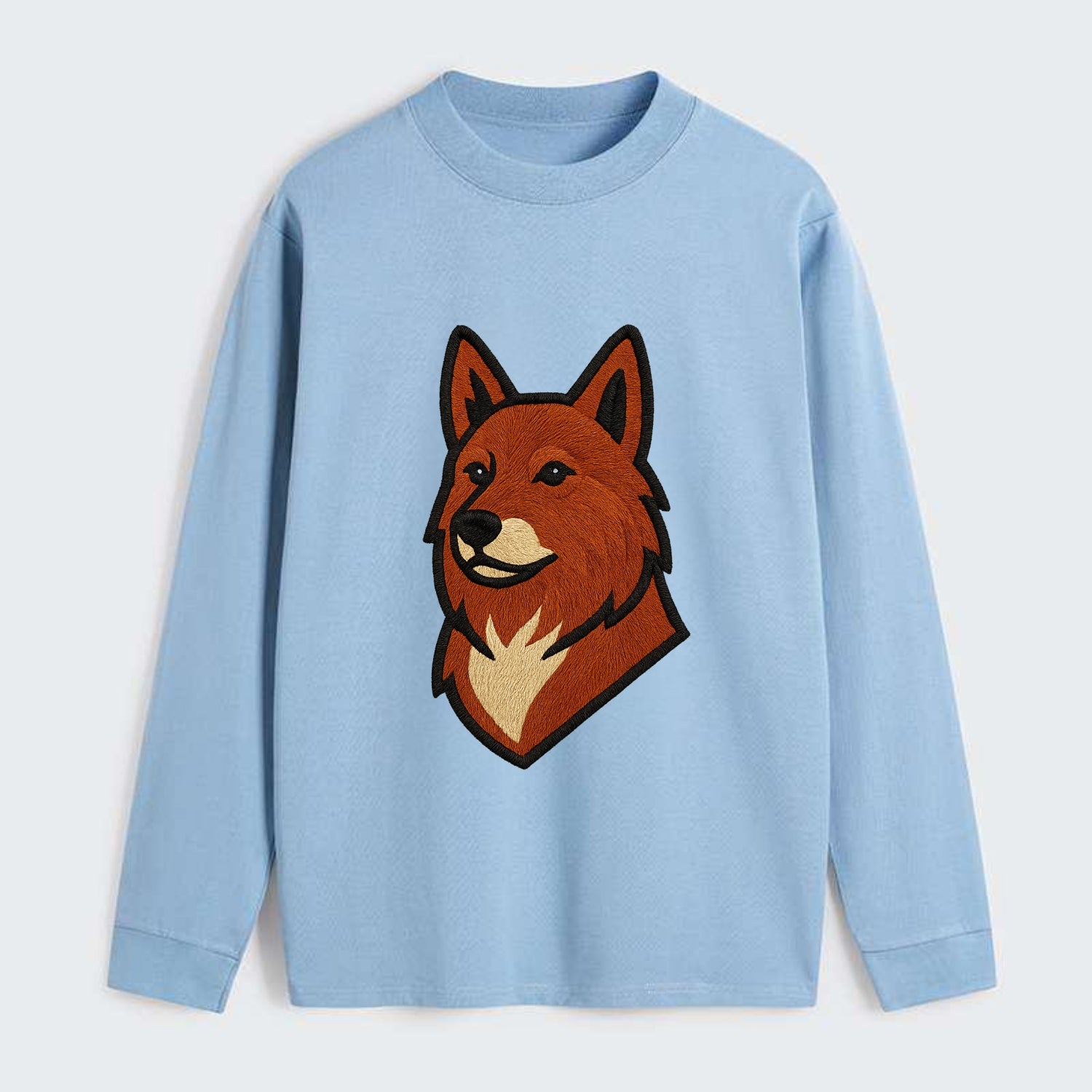 Finnish Spitz - Fox-red pointed ears embroidered pose - Classic Long Sleeve Shirt - Light Blue