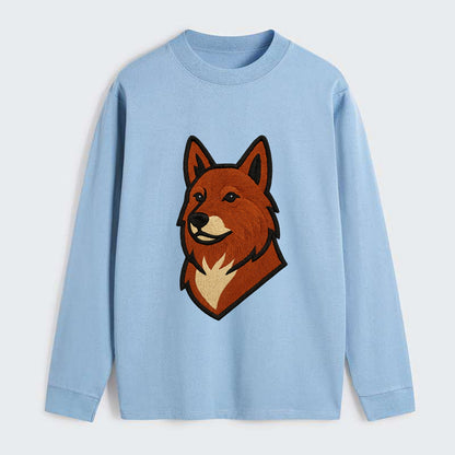 Finnish Spitz - Fox-red pointed ears embroidered pose - Classic Long Sleeve Shirt - Light Blue