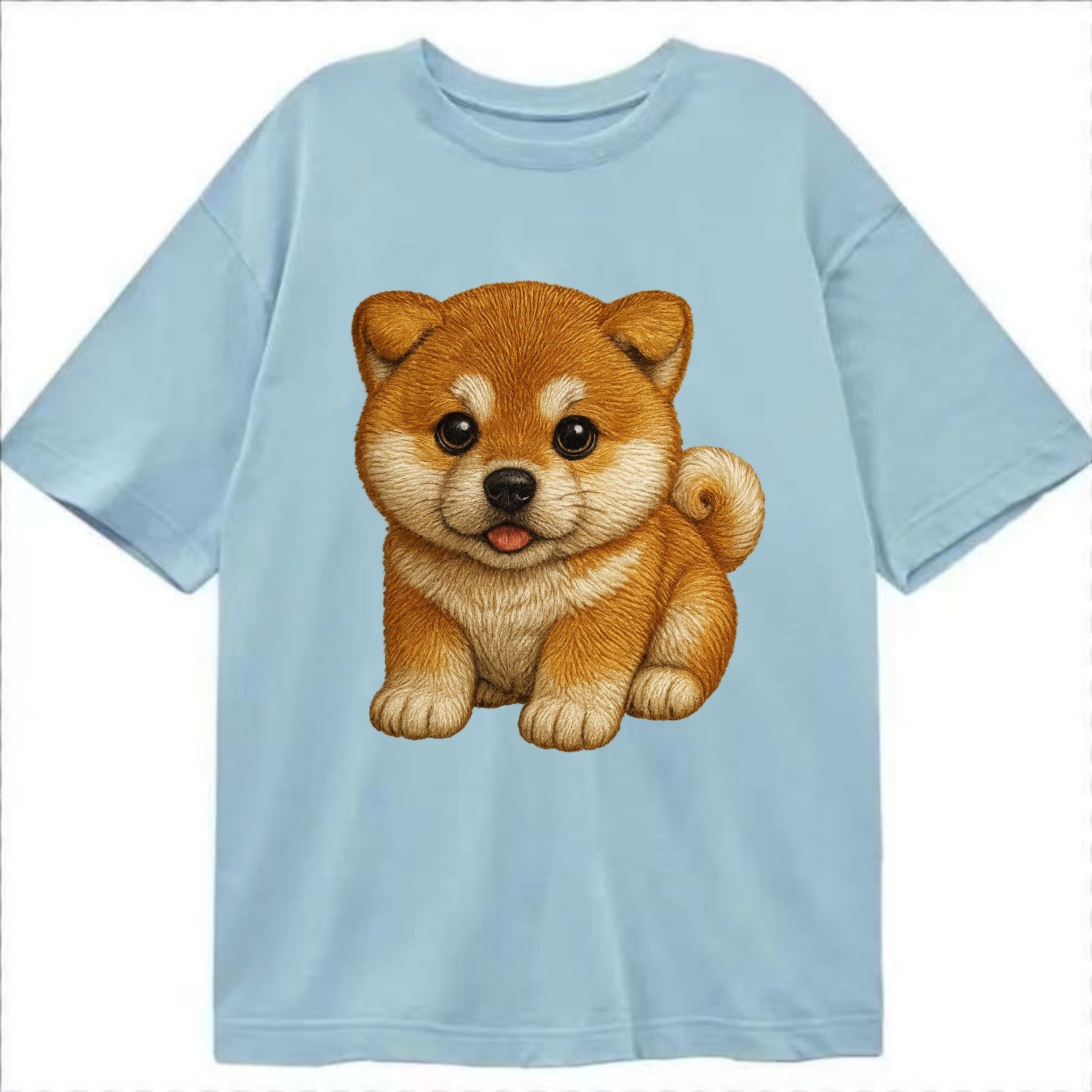 Baby Akita Puppy - fluffy bear-like, curled tail, dignified eyes, front-facing, - Classic T-shirt - Light Blue