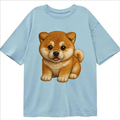 Baby Akita Puppy - fluffy bear-like, curled tail, dignified eyes, front-facing, - Classic T-shirt - Light Blue