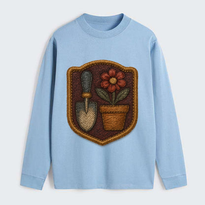 Garden trowel with flower pot - gardener badge - Classic Long Sleeve Shirt - Light Blue