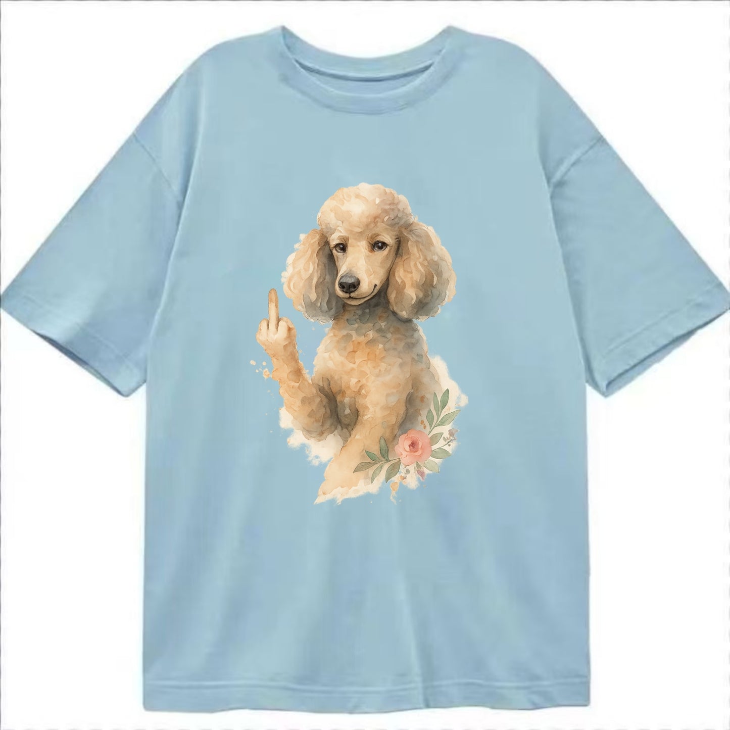 Standard Poodle with curly styled coat, intelligent face, fancy paw giving finger - Classic T-shirt - Light Blue