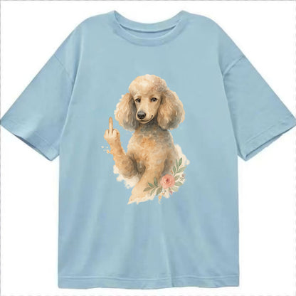 Standard Poodle with curly styled coat, intelligent face, fancy paw giving finger - Classic T-shirt - Light Blue