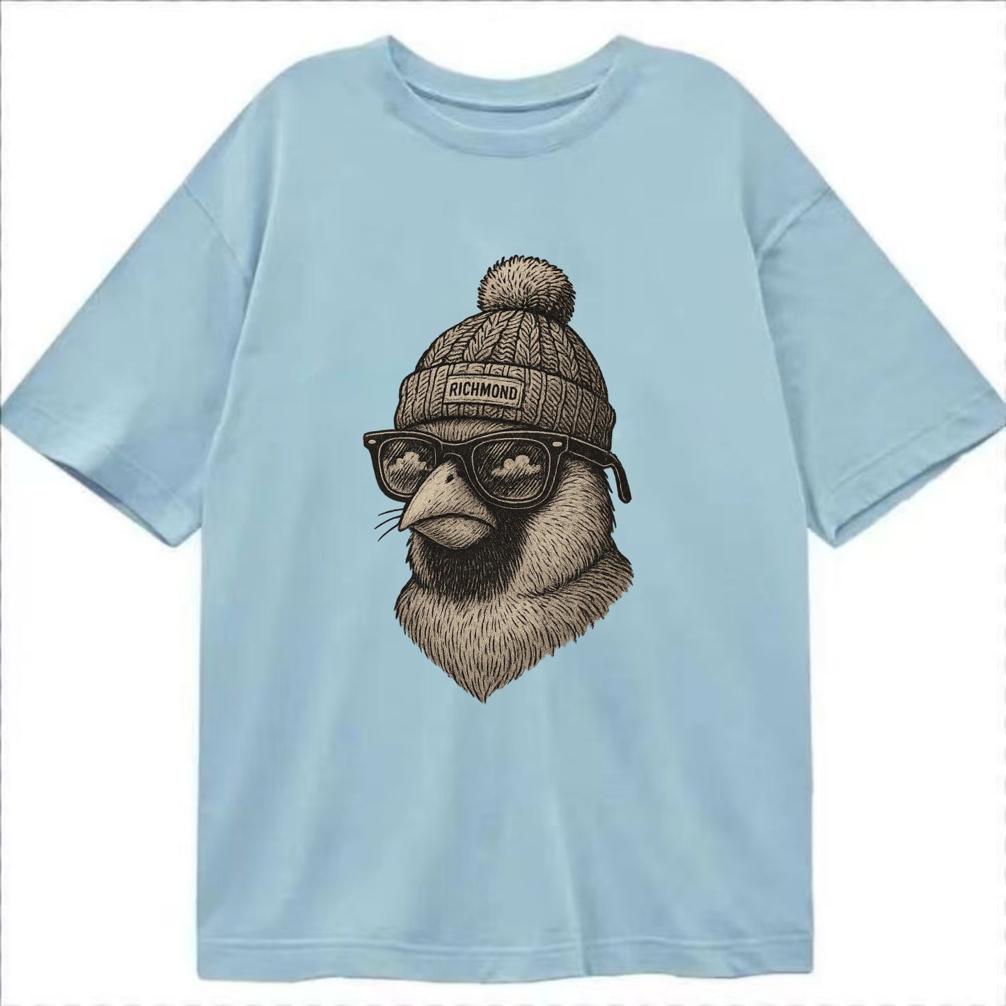 Virginia Cardinal wearing Richmond beanie with pom pom and wayfarer sunglasses - Classic T-shirt - Light Blue
