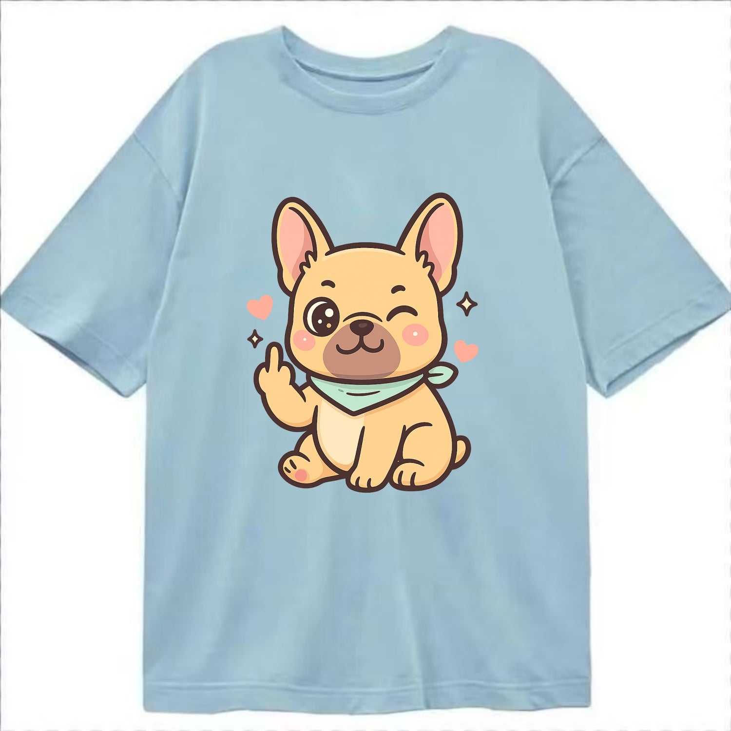 French Bulldog sitting with bat ears up, strong paw with sass - Classic T-shirt - Light Blue