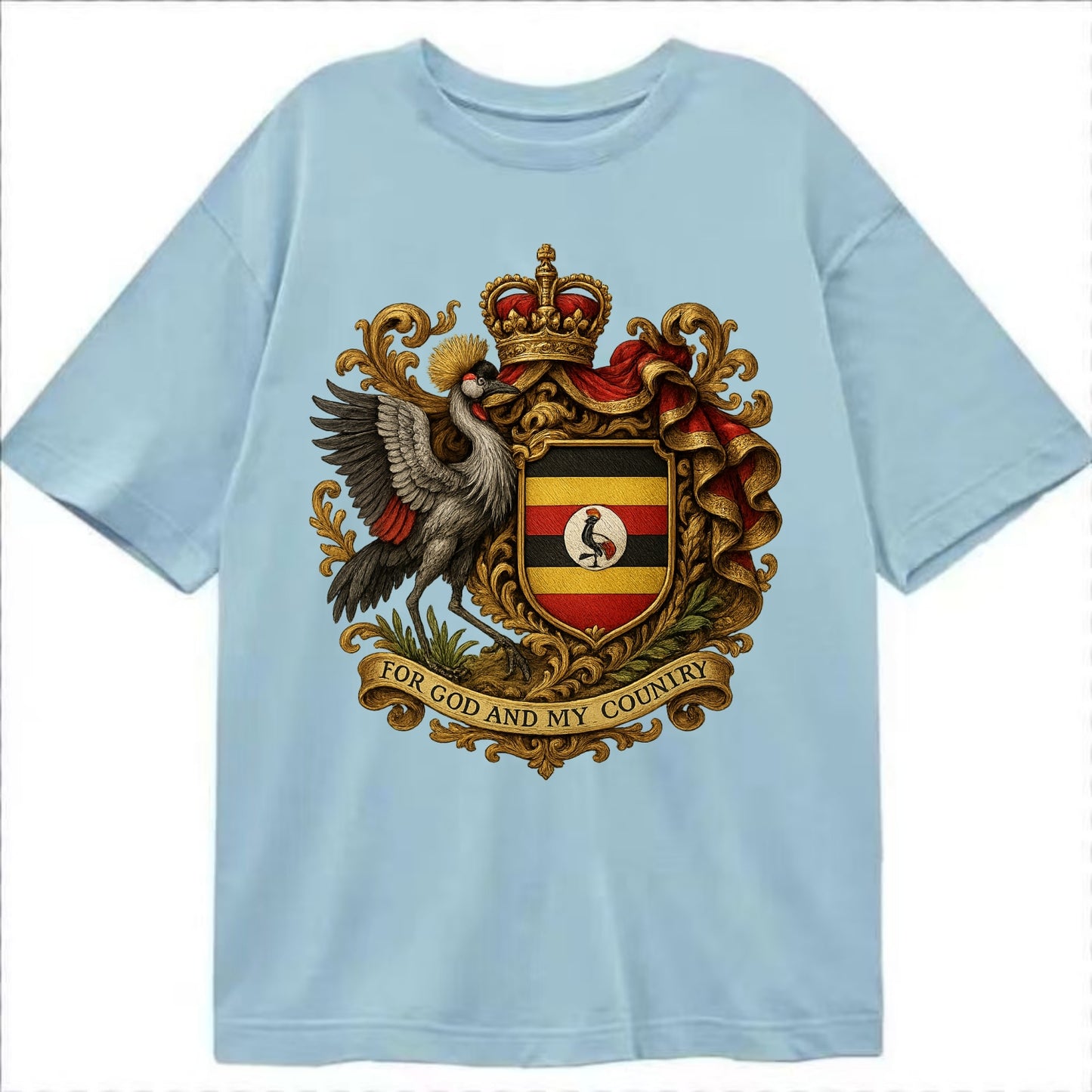 Uganda Crested Crane Emblem  - Classic T-shirt - Light Blue