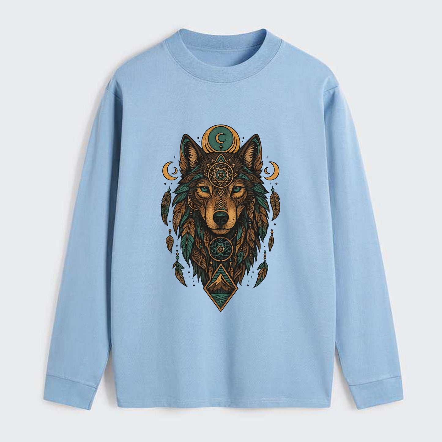 Retro 80s Wolf  - Classic Long Sleeve Shirt - Light Blue